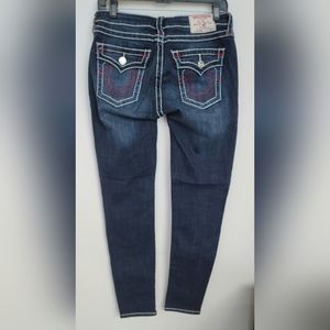 True Religion straight leg jeans with red and white stitch detail, Size 29